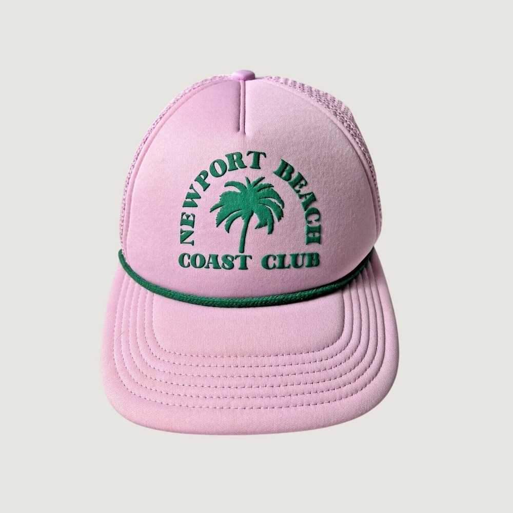 Mighty Fine Trucker Hat OS Pink Newport Beach Coast Club Palm Tree Mesh Snapback